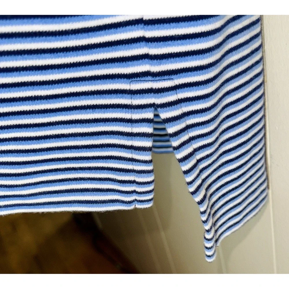 VTG 90s Polo Ralph Lauren Knit Shirt XXL Baby Blue Navy White Stripe Orange Pony